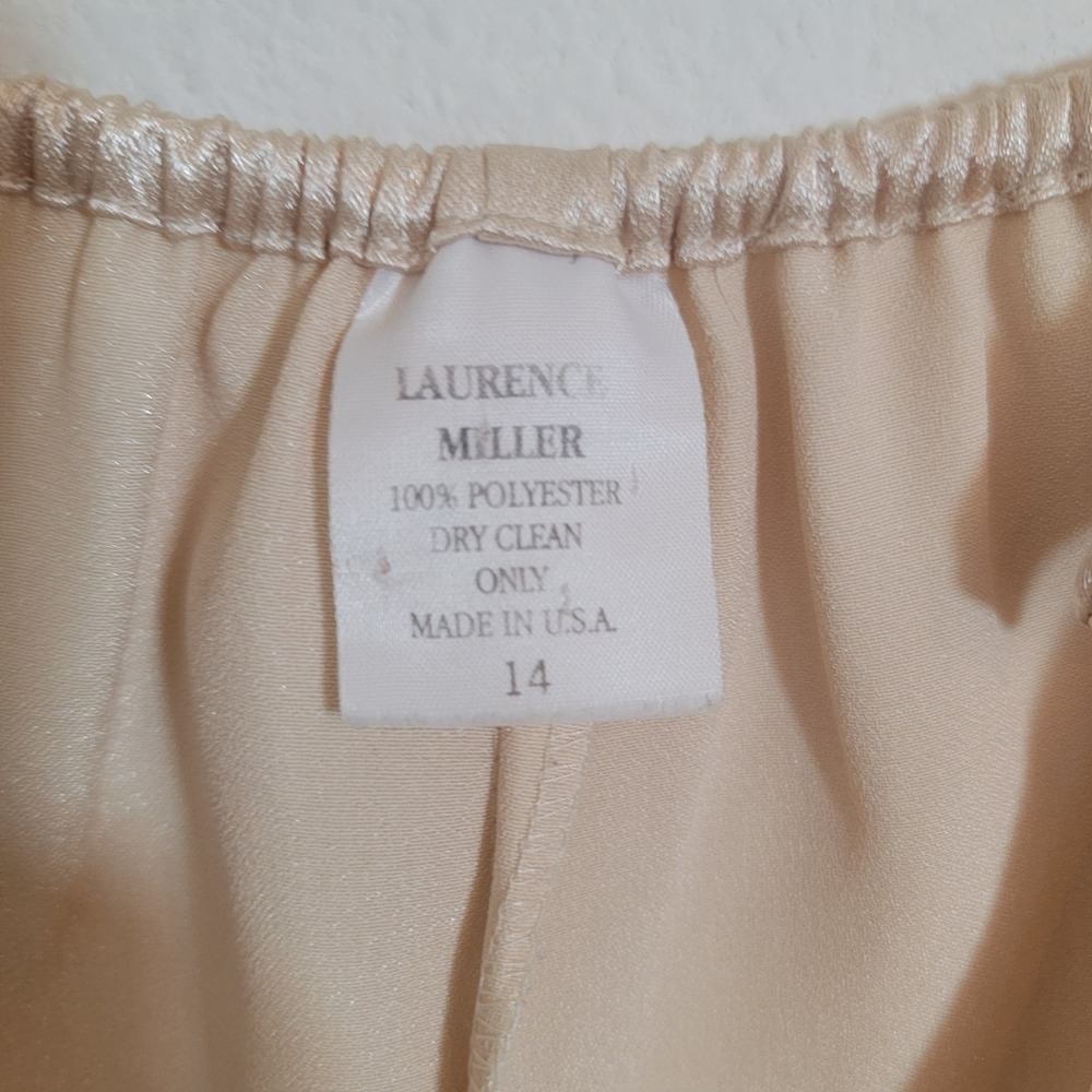 Vintage 90s Laurence Miller Satin Top Made in USA Sz 14 Champagne Cami Top Beige - Picture 5 of 9